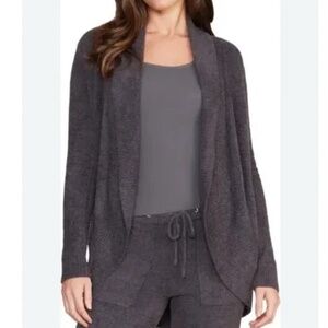 Barefoot Dreams CozyChic Lite Charcoal Grey Sweater Knit Cardigan Size M